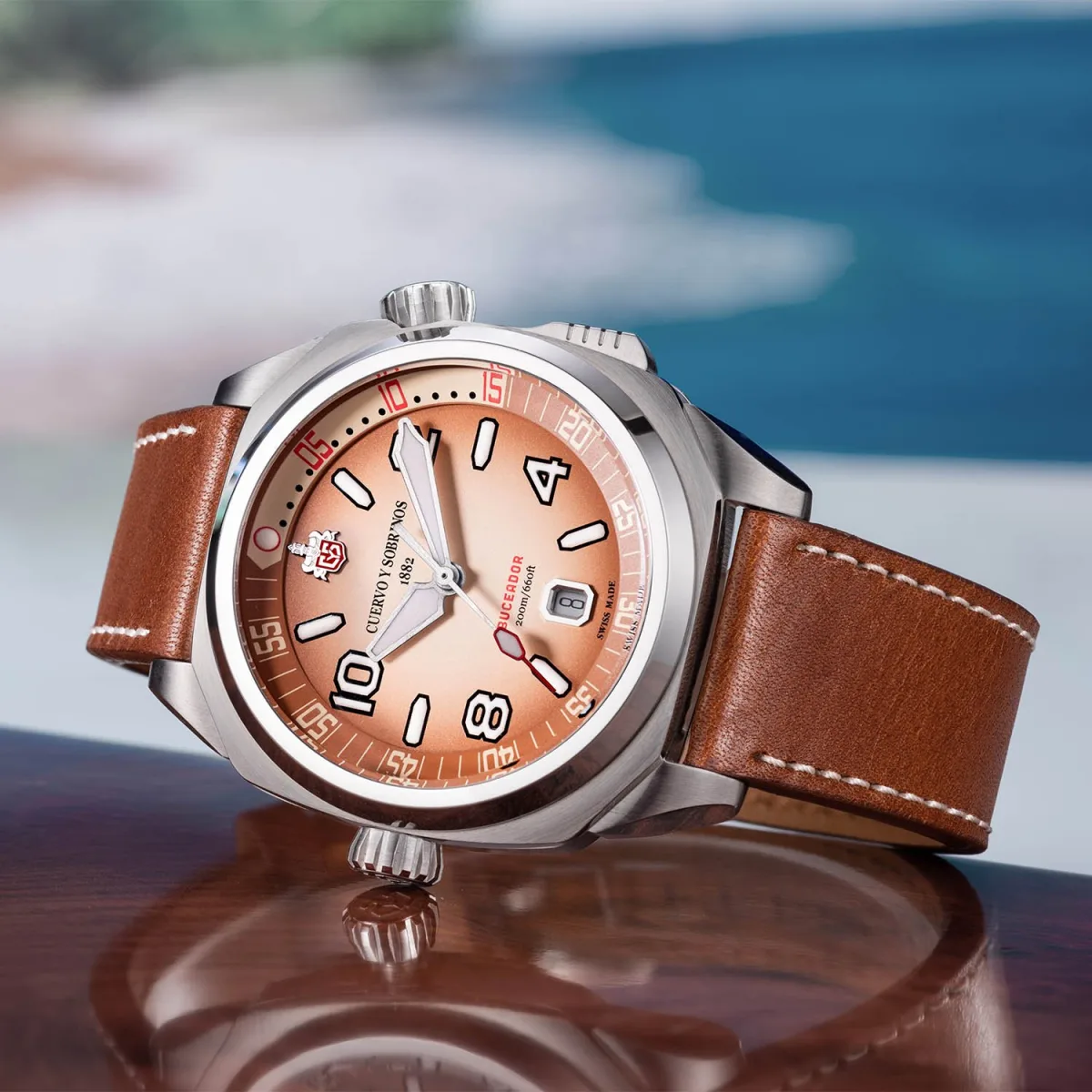 Cuervo y Sobrinos Buceador Caribe Cayo Coco brown dial watch