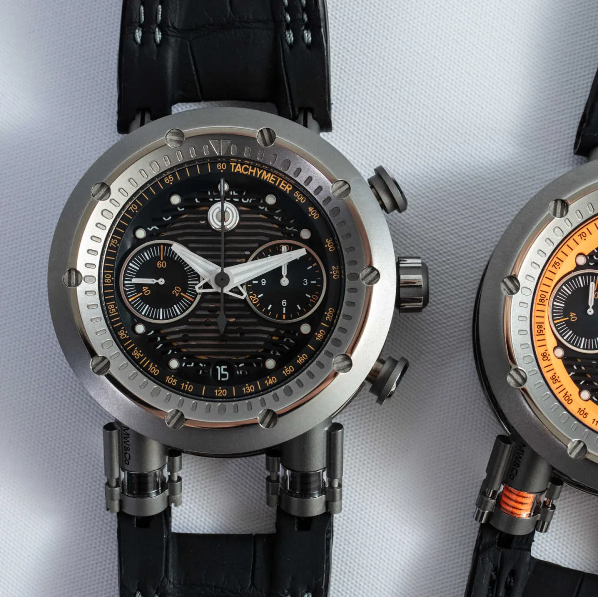 MW & Co Asset watch displaying flyback chronograph function