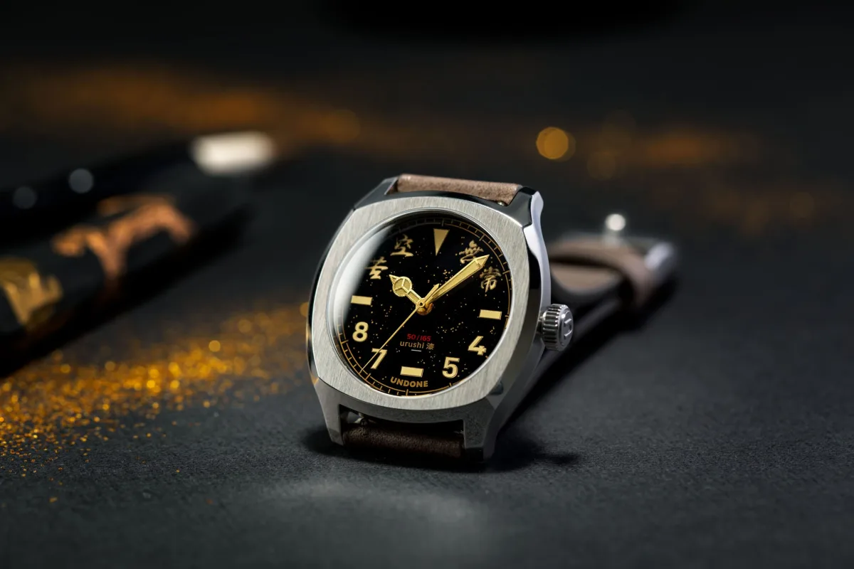UNDONE x Simple Union Urushi watch with black enamel dial