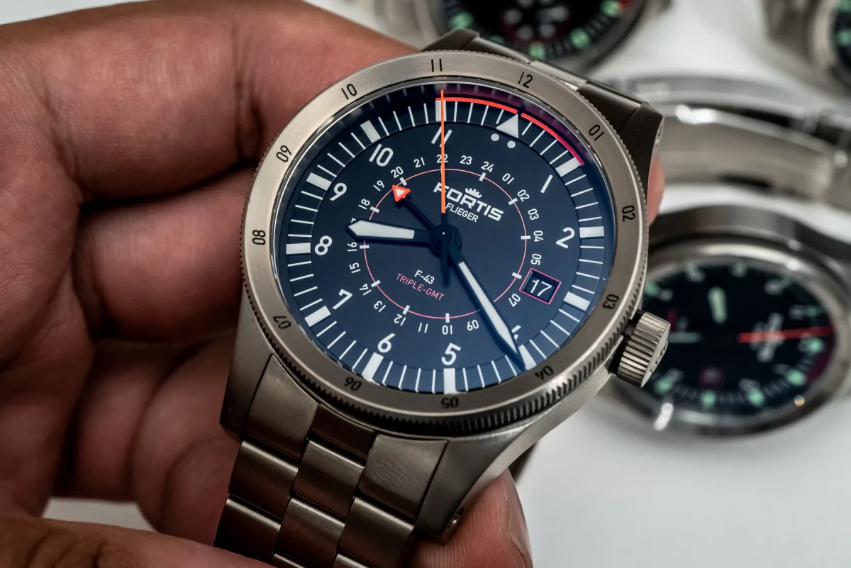 Front view of Fortis Flieger GMT watch
