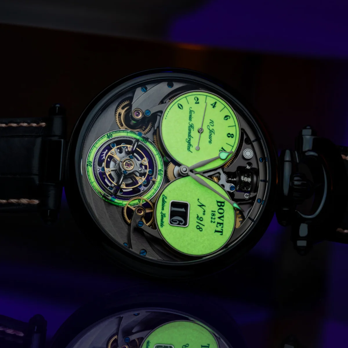 Close-up of the DLC-coated titanium case of Bovet 1822 Virtuoso VIII