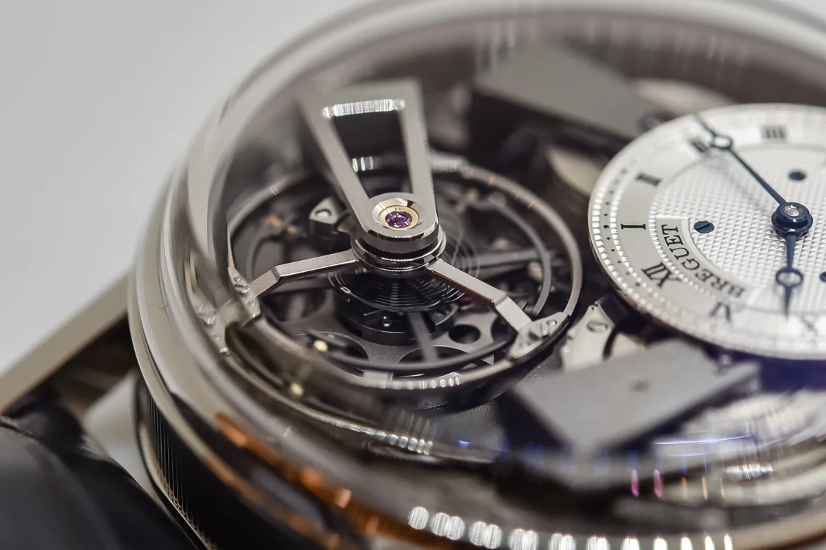 Side view of fusée resembling conical pyramid on Breguet watch