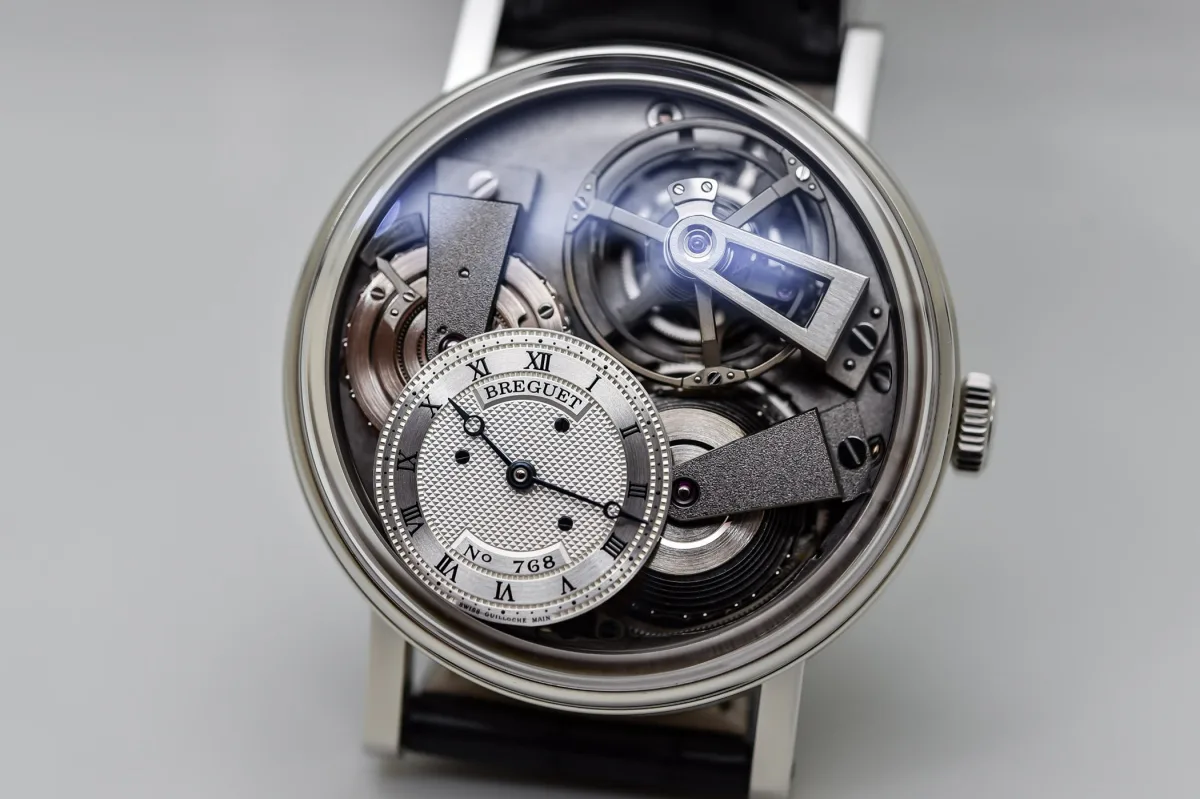 Breguet Tradition 7047 showing Clou de Paris decoration and blued steel hands