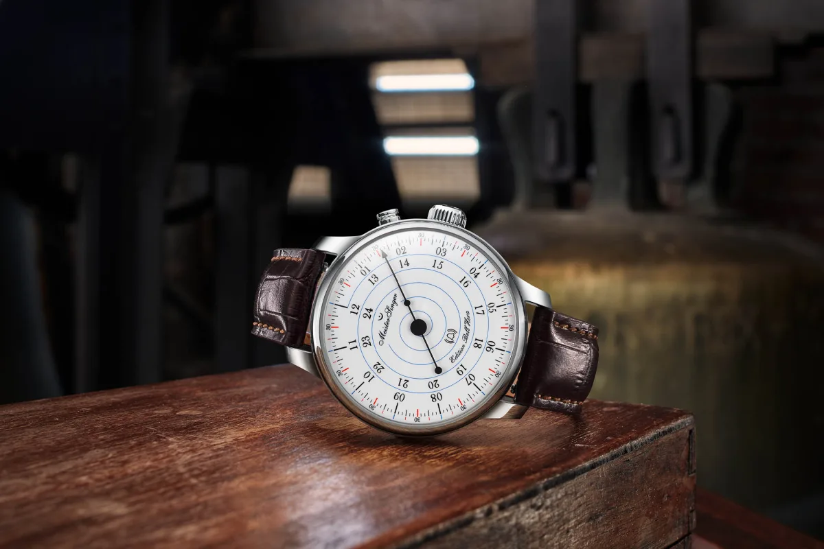 Close-up of MeisterSinger Bell Hora Anniversary Edition dial