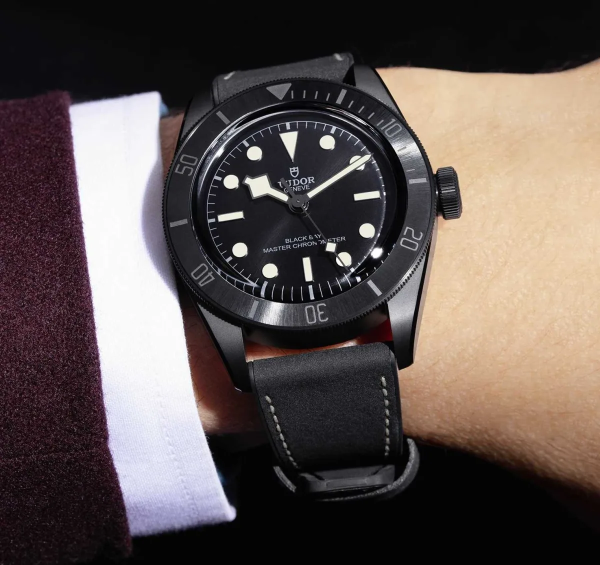 Tudor Black Bay Ceramic watch face close-up