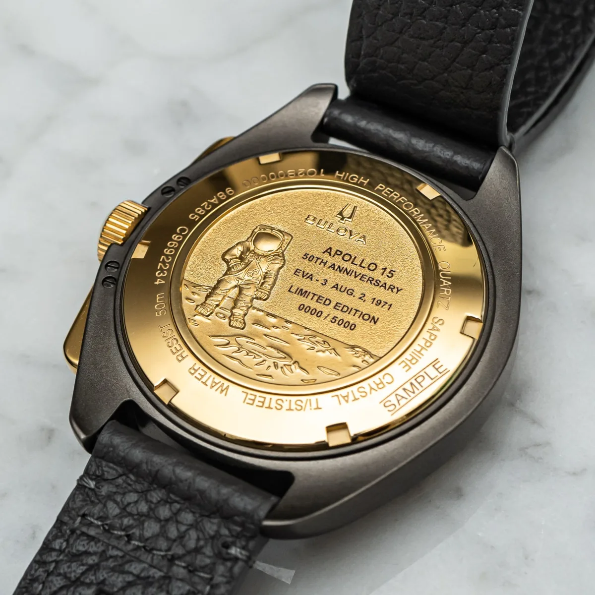 Close-up of Bulova Lunar Pilot watch