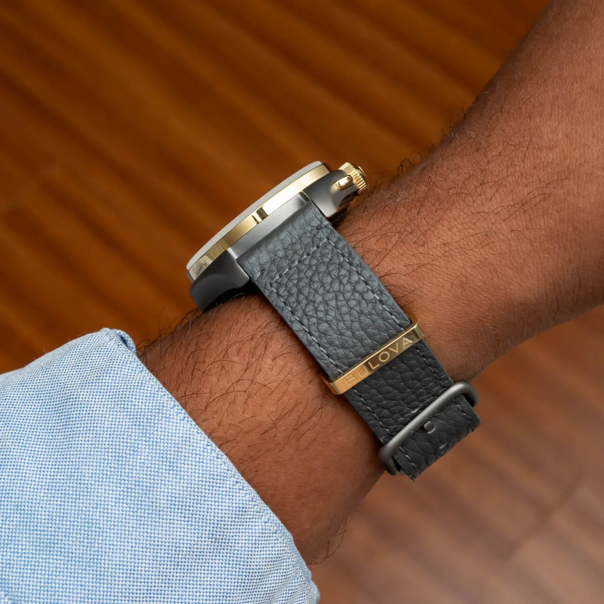 Bulova watch strap featuring gold accents