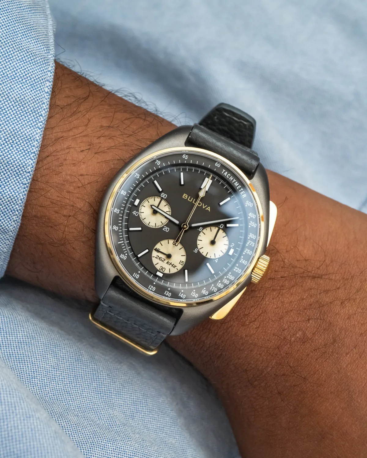 Side view of the Bulova Lunar Pilot watch case