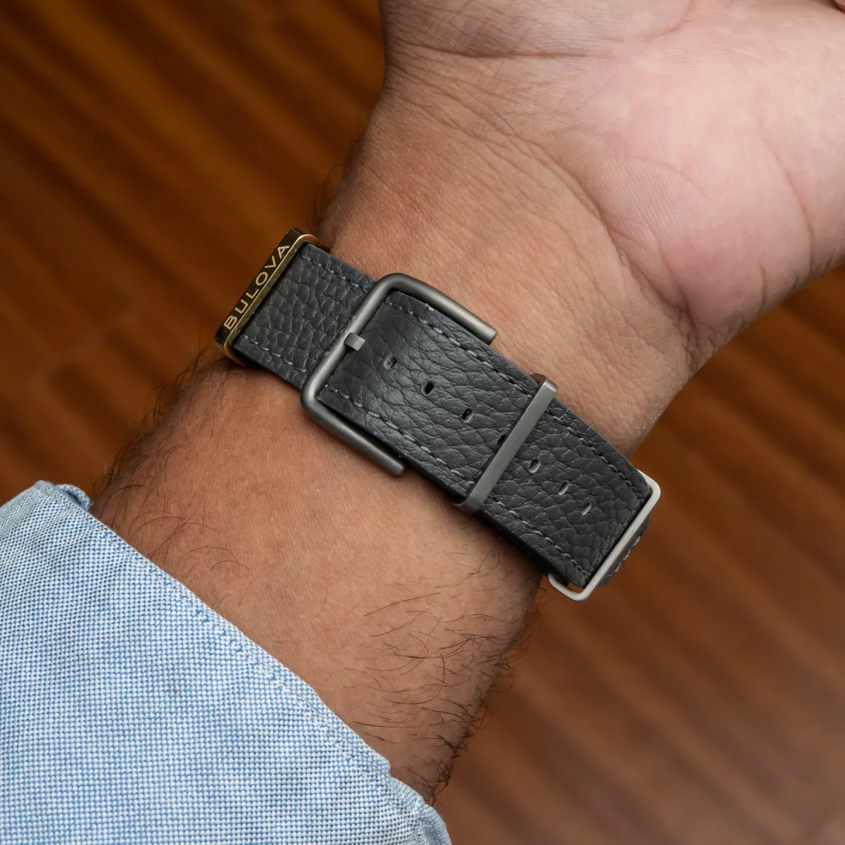 Bulova Lunar Pilot watch on a grey NATO strap