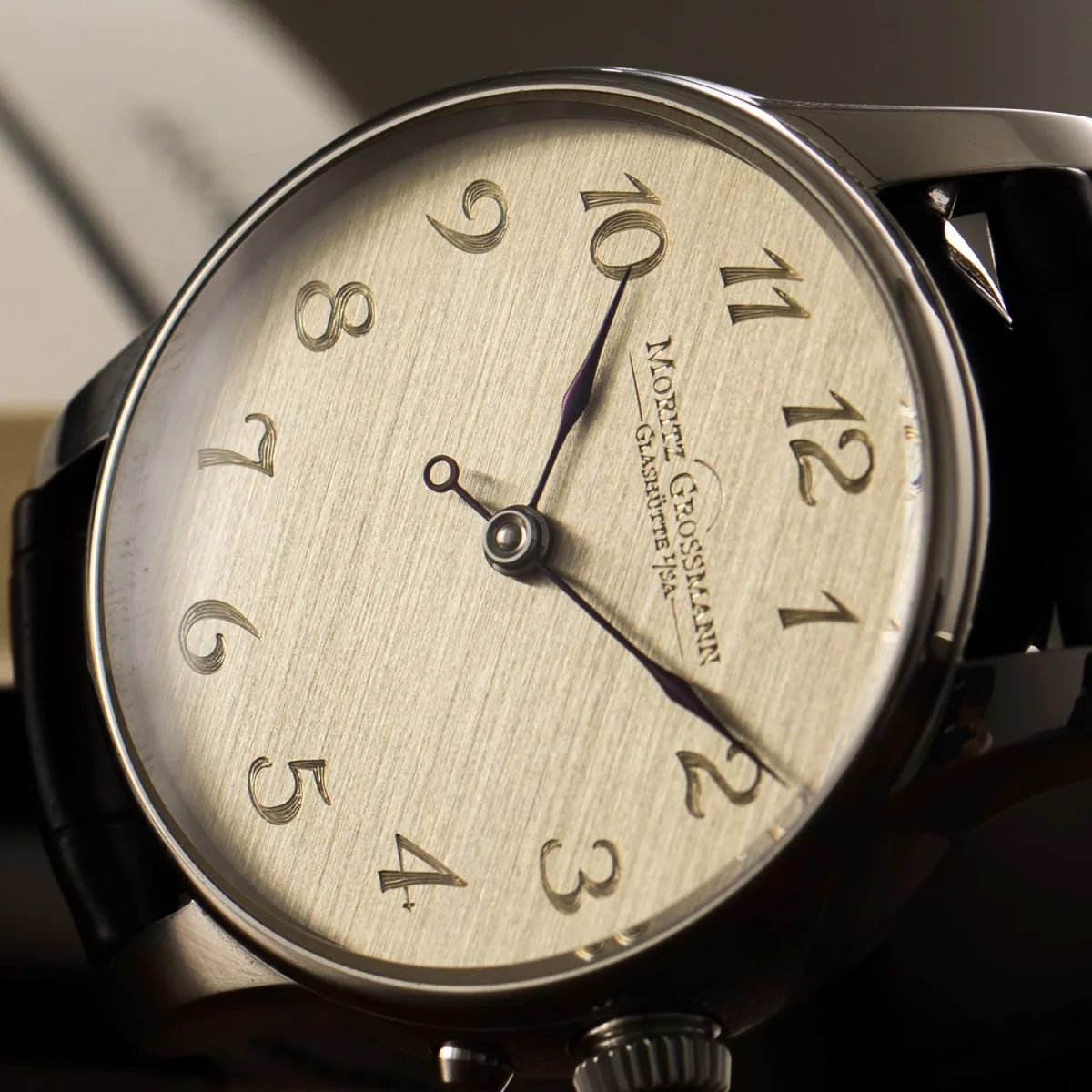 Side view of the Moritz Grossmann Benu Emirates Watch Club watch