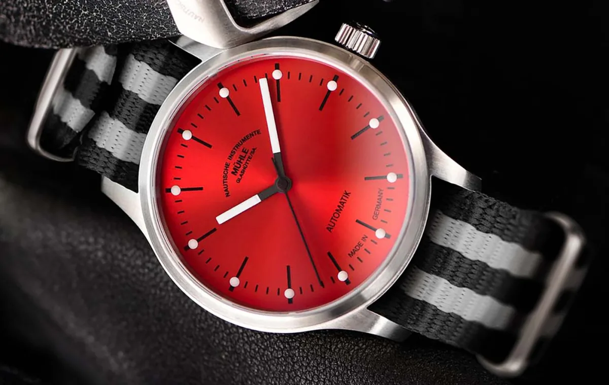 Mühle Glashütte Panova Rot watch with various NATO straps