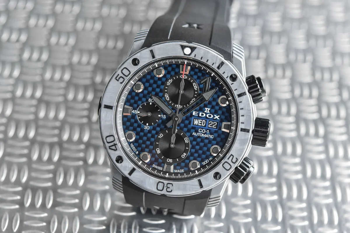 Edox CO-1 Carbon Chronograph Automatic front view