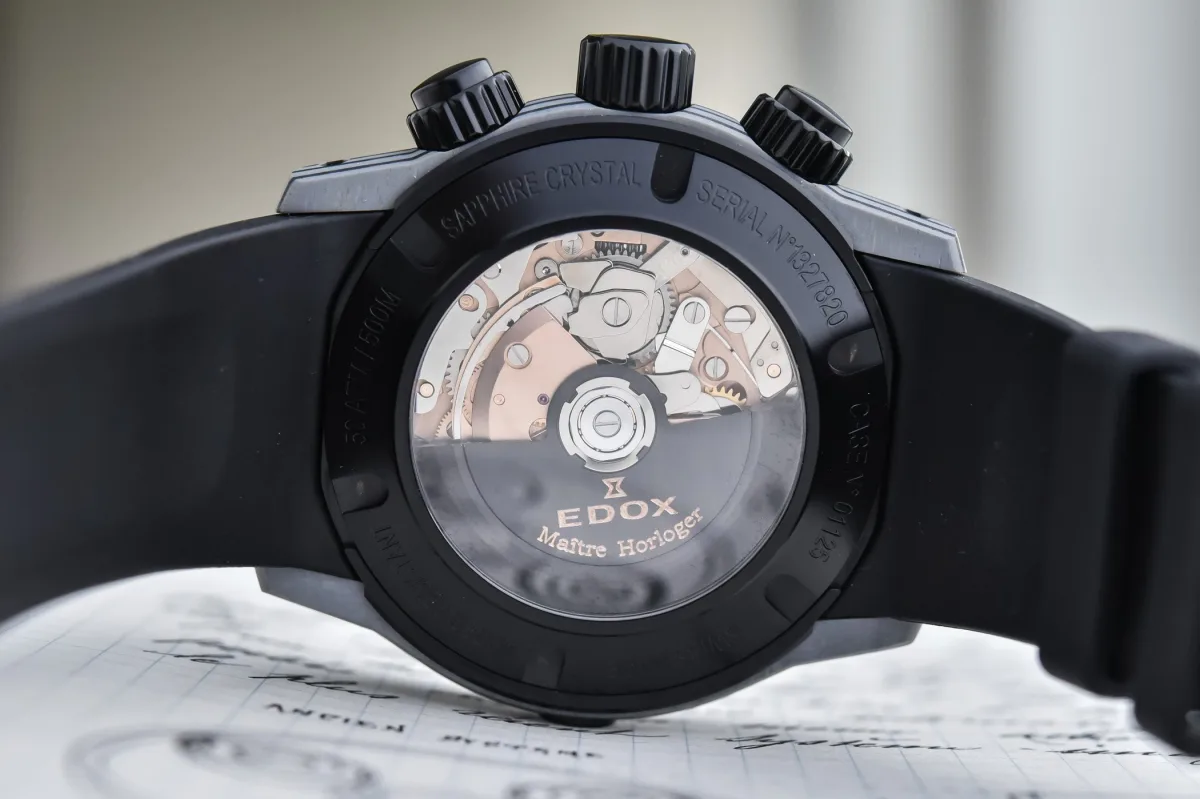 Detail of Edox CO-1 Carbon Chronograph movement