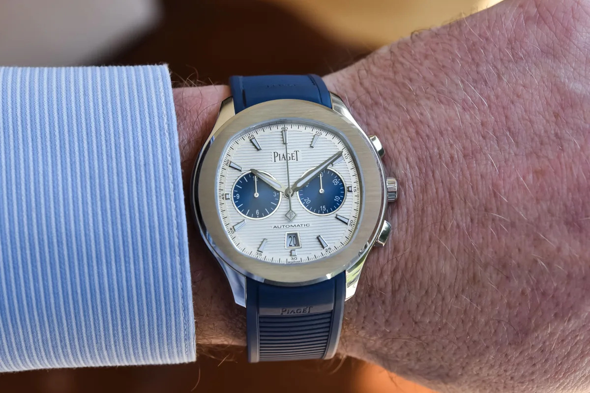 Piaget Polo Blue Panda with textured rubber strap detail