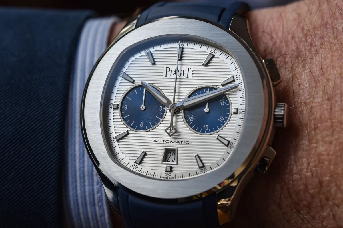 View of Piaget Polo Blue Panda's movement through case back