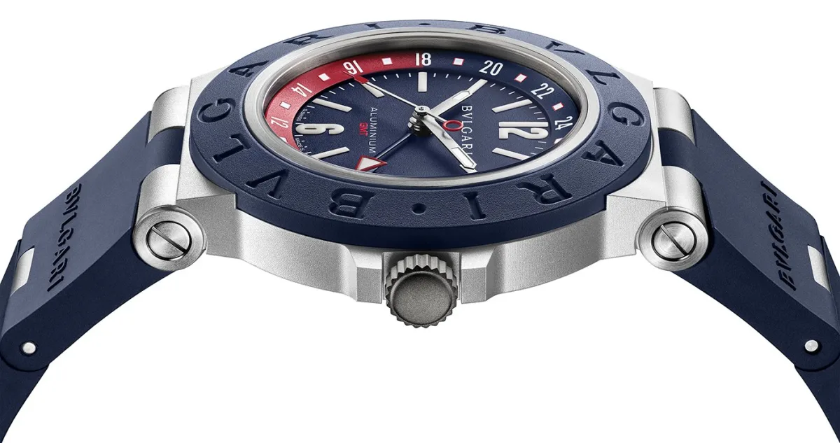 Bulgari Aluminium GMT watch with a blue rubber bezel