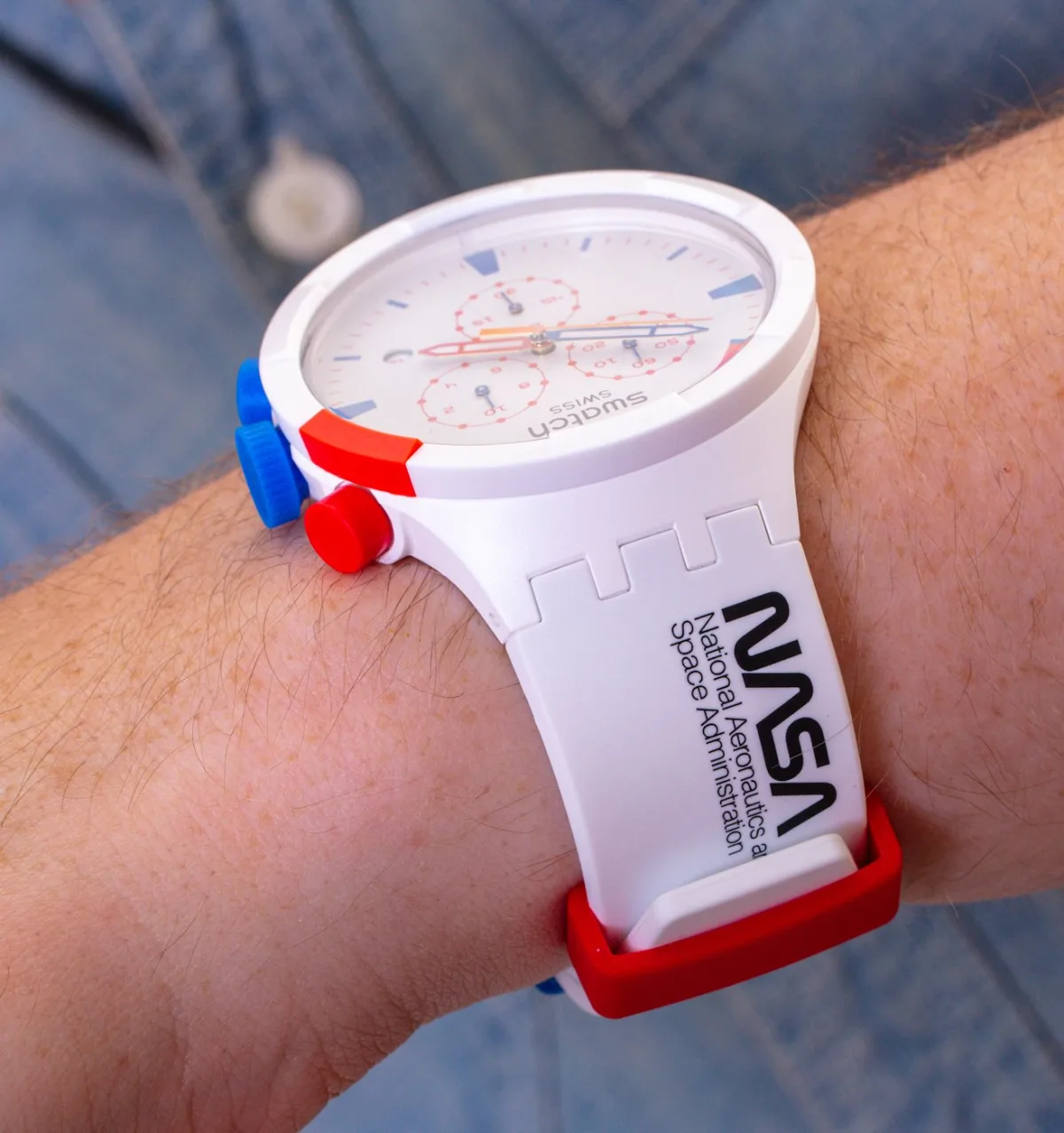 Swatch Big Bold Chrono Launch with vivid orange bezel.