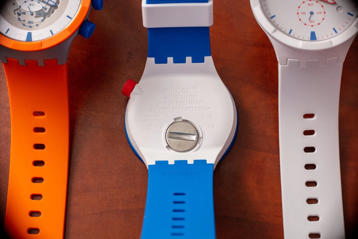 Dial of the Swatch Big Bold Chrono Extravehicular model.