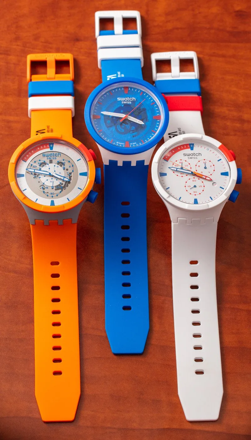 Silicone strap with NASA emblem on Swatch Space Collection.