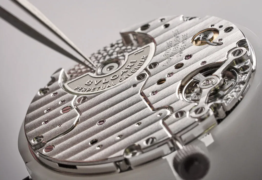 Close-up of BVLGARI Octo Finissimo Perpetual Calendar mechanism