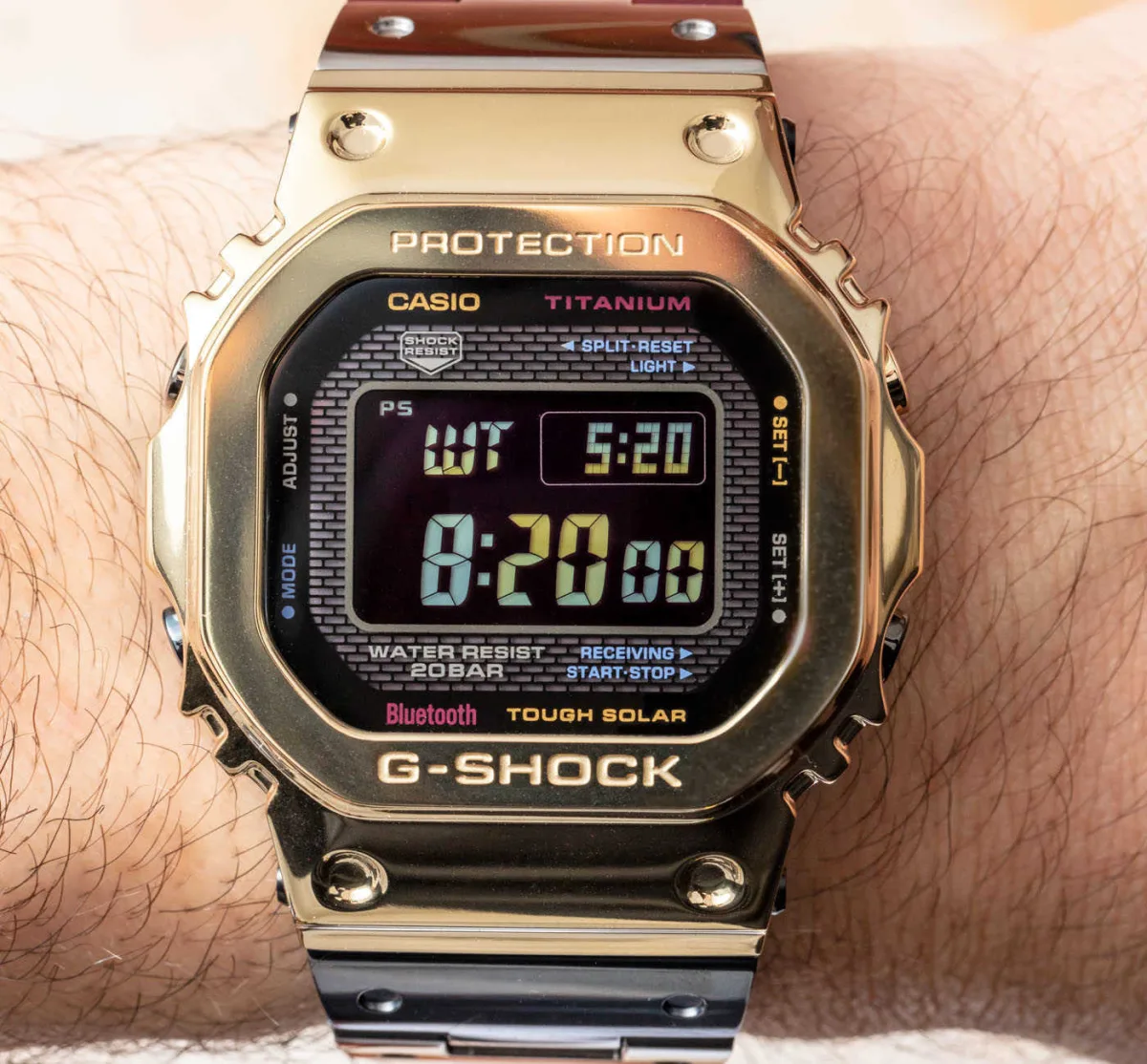 Close-up of Casio G-Shock GMWB5000TR-9 dial