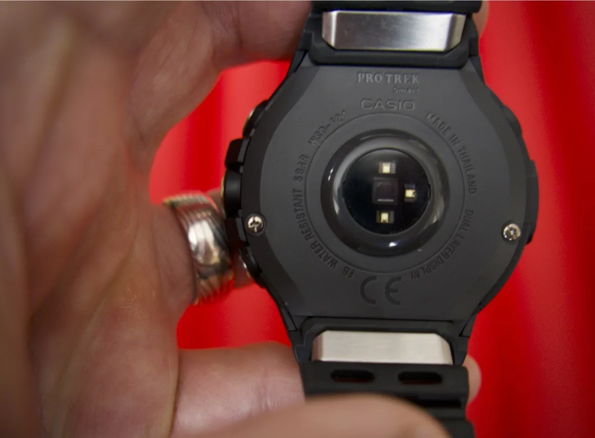 Back view of Casio Pro Trek WSD-F21 HR showing case