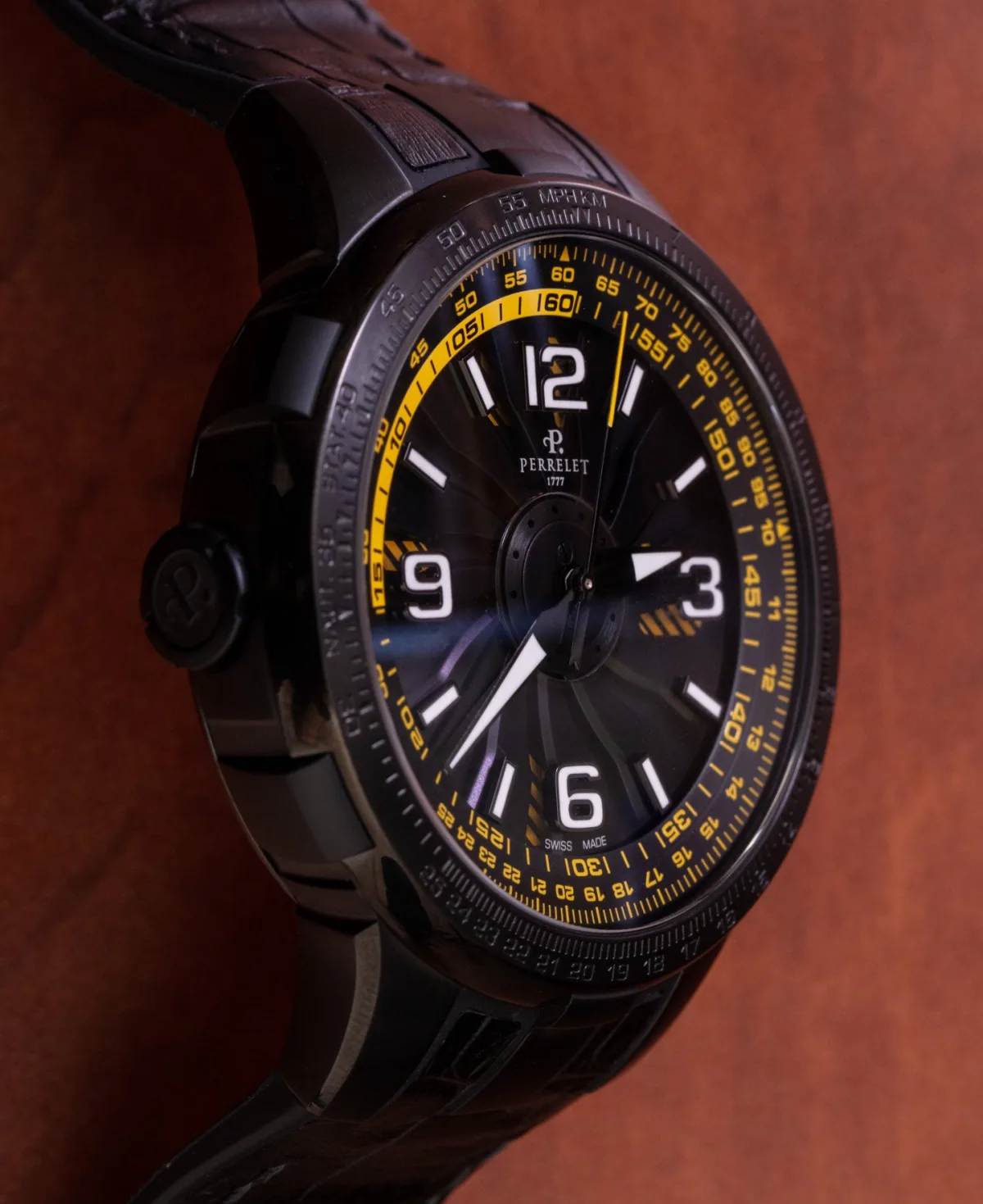 Close-up of Perrelet Turbine Pilot Watch dial