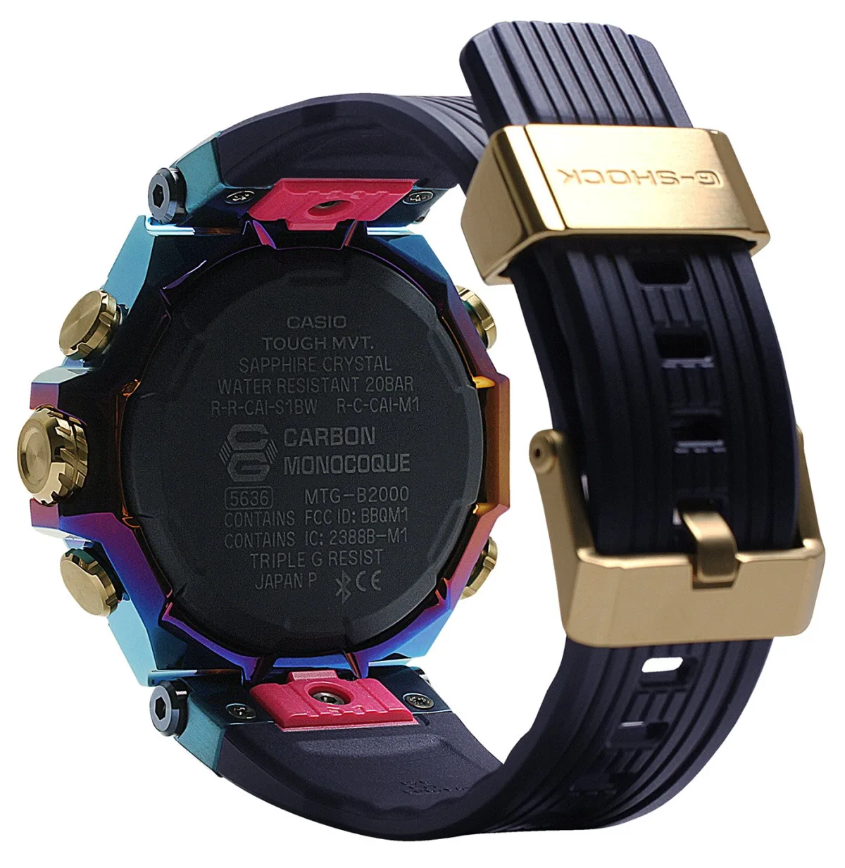 Dial of Casio G-Shock MT-G MTGB2000PH2A Blue Phoenix with colorful subdials