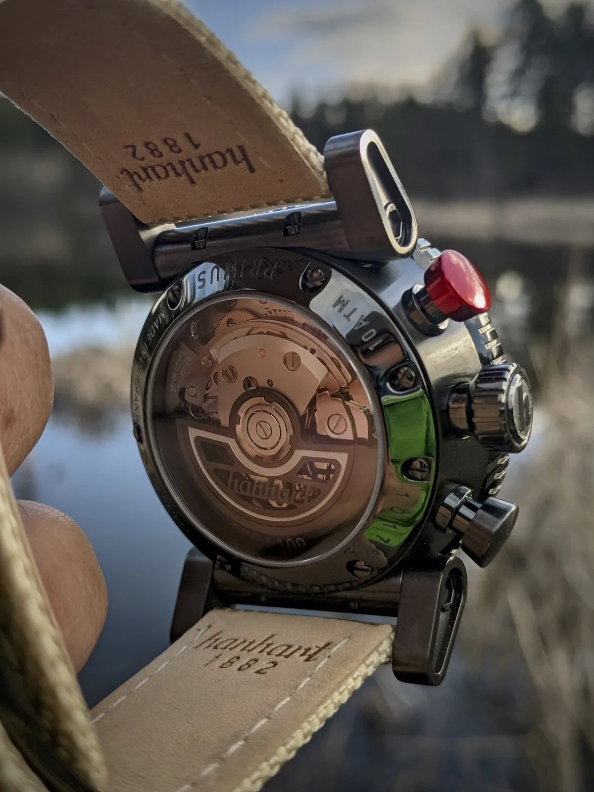Hanhart Desert Pilot Dark watch in a natural setting