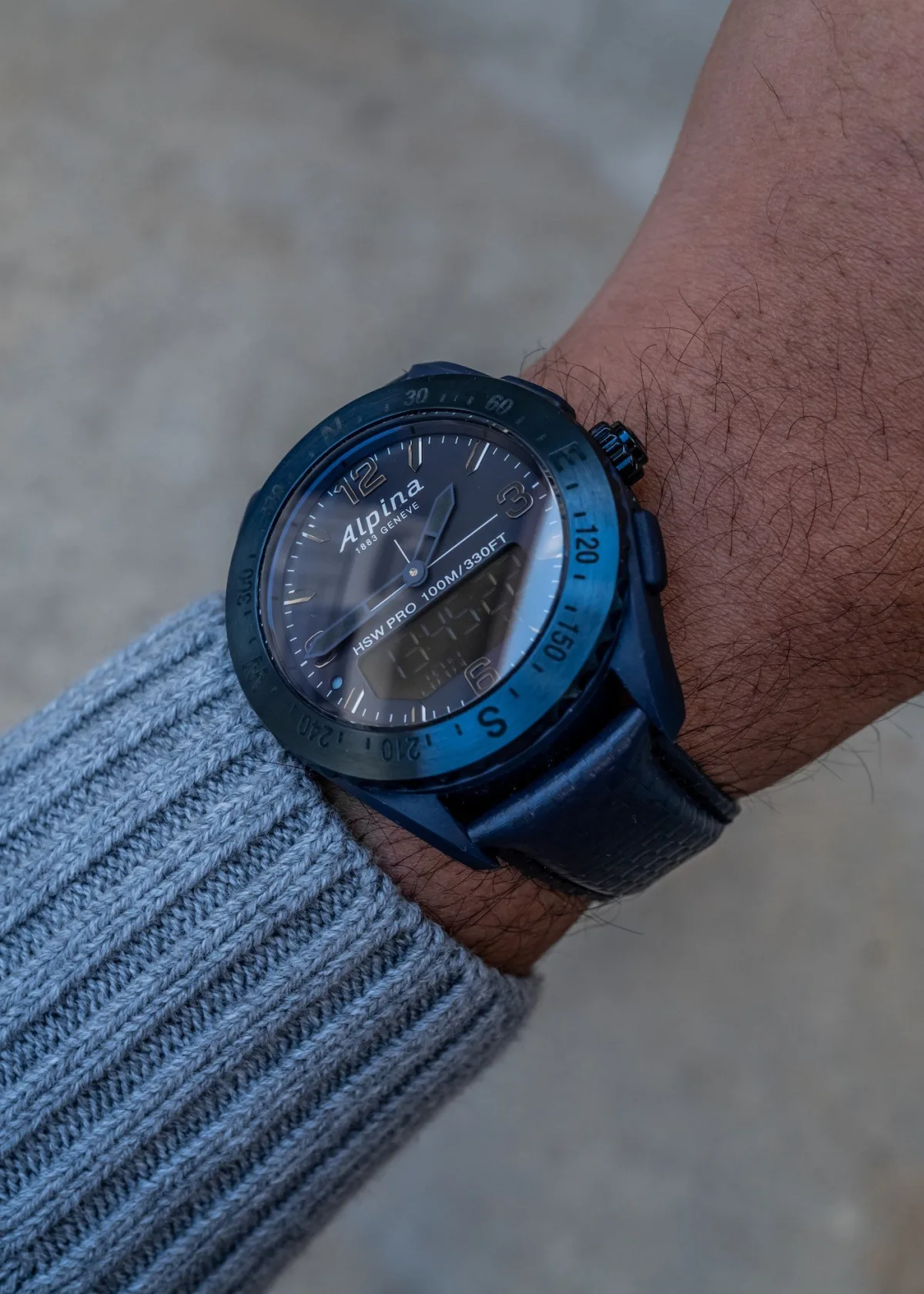 Alpina AlpinerX with dark blue leather strap