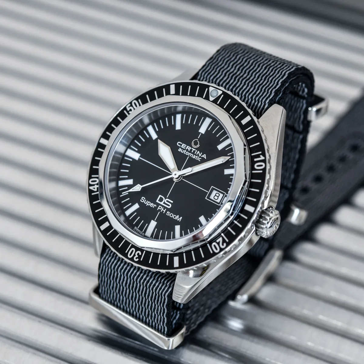 Certina DS Super PH500M on black-gray NATO-style strap