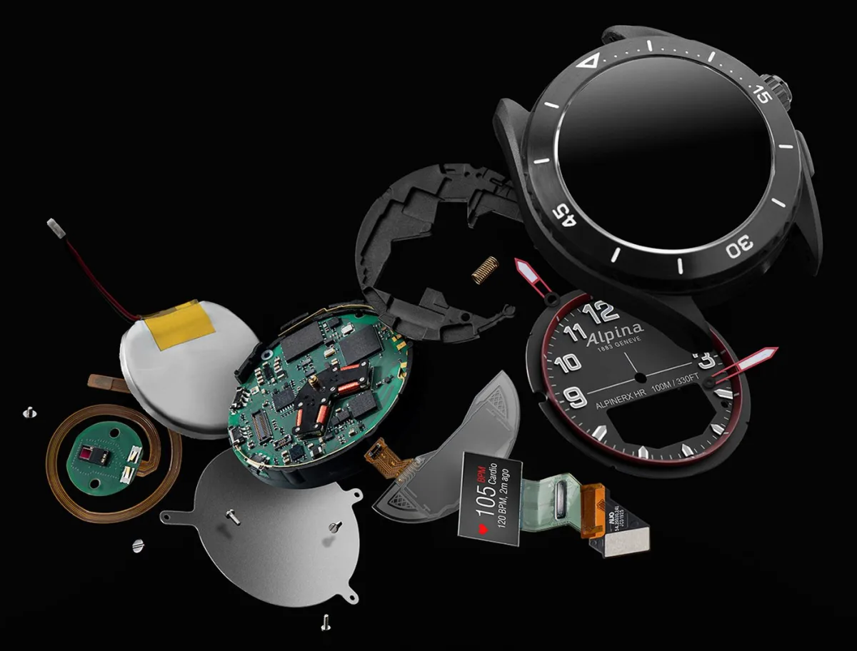 Close-up of Alpina AlpinerX Alive dial with AMOLED display