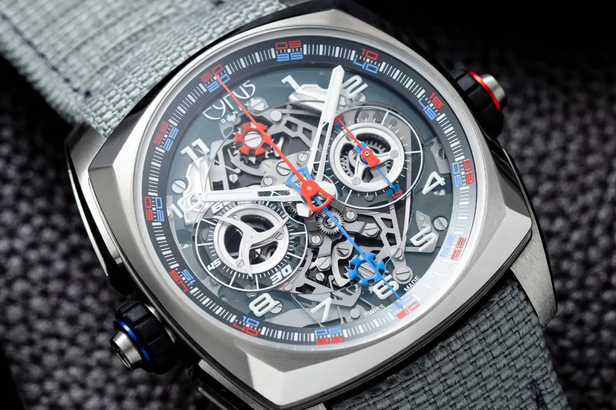 Cyrus Klepcys Dice watch showcasing the dual chronograph mechanism.