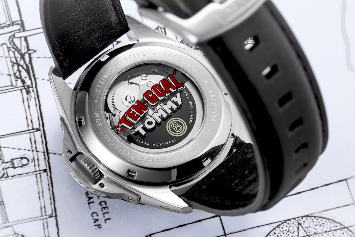 Seiko NH35 movement visible on AVI-8 watch case back