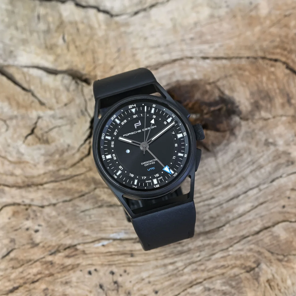 Black leather strap of Porsche Design 1919 Globetimer UTC All Black