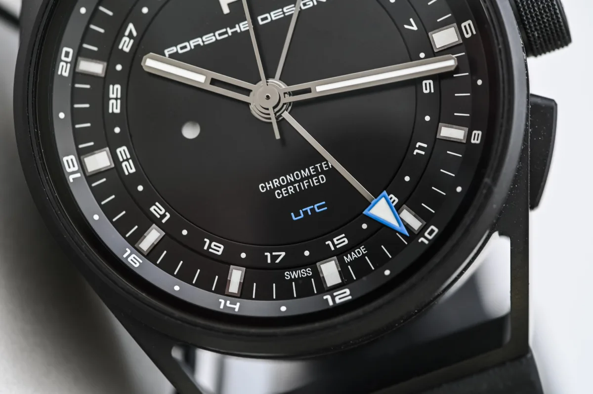 Dial detail of Porsche Design 1919 Globetimer UTC All Black