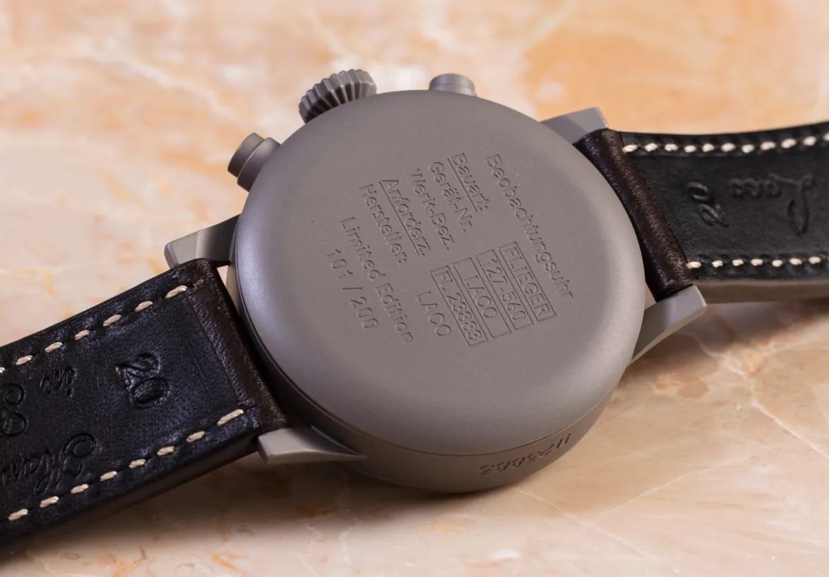 Back view showing Laco Munchen's military-style case back