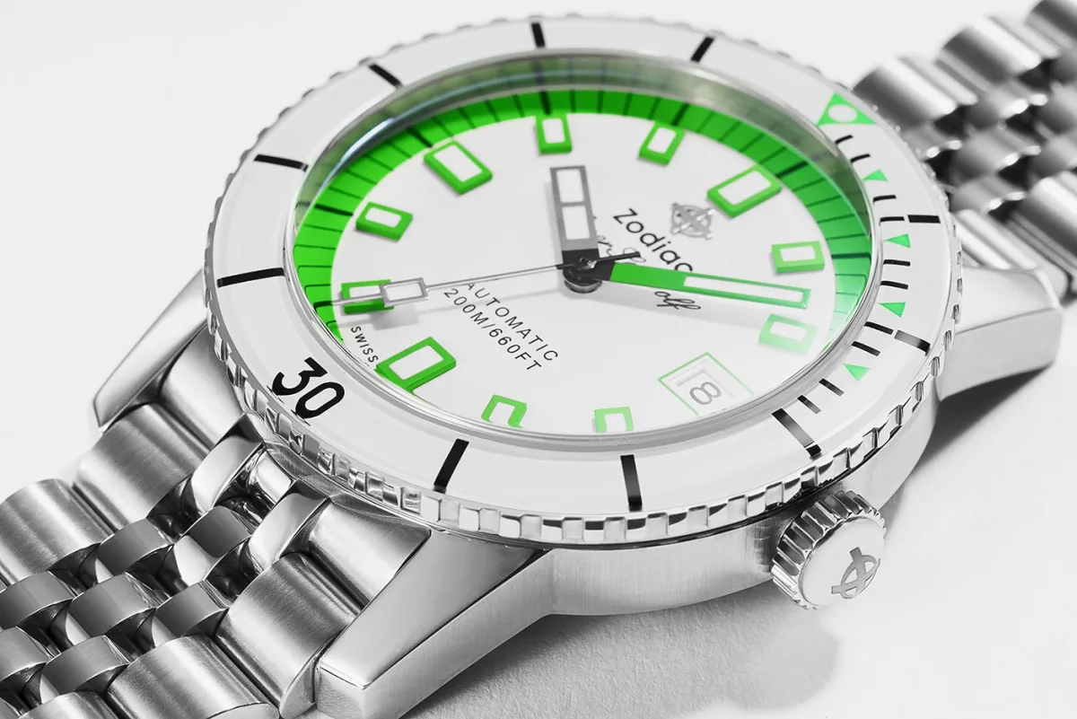 Close-up of Zodiac watch bezels