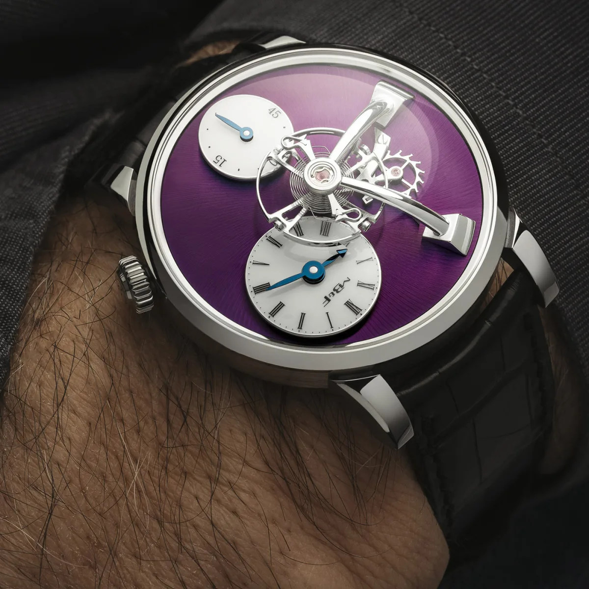 MB&F LM101 movement with graphite-gray NAC finish
