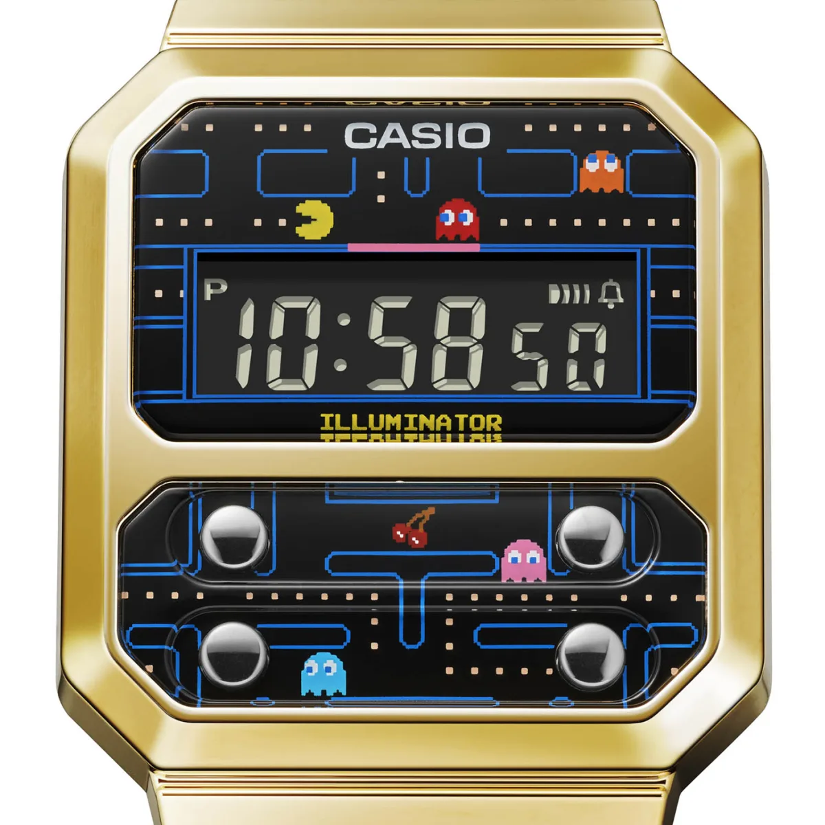 Detailed view of PAC-MAN maze on Casio A100WEPC