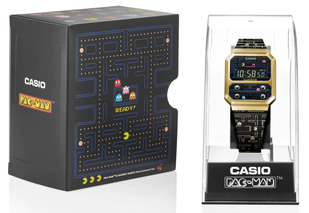 Casio A100WEPC bracelet with PAC-MAN and ghosts