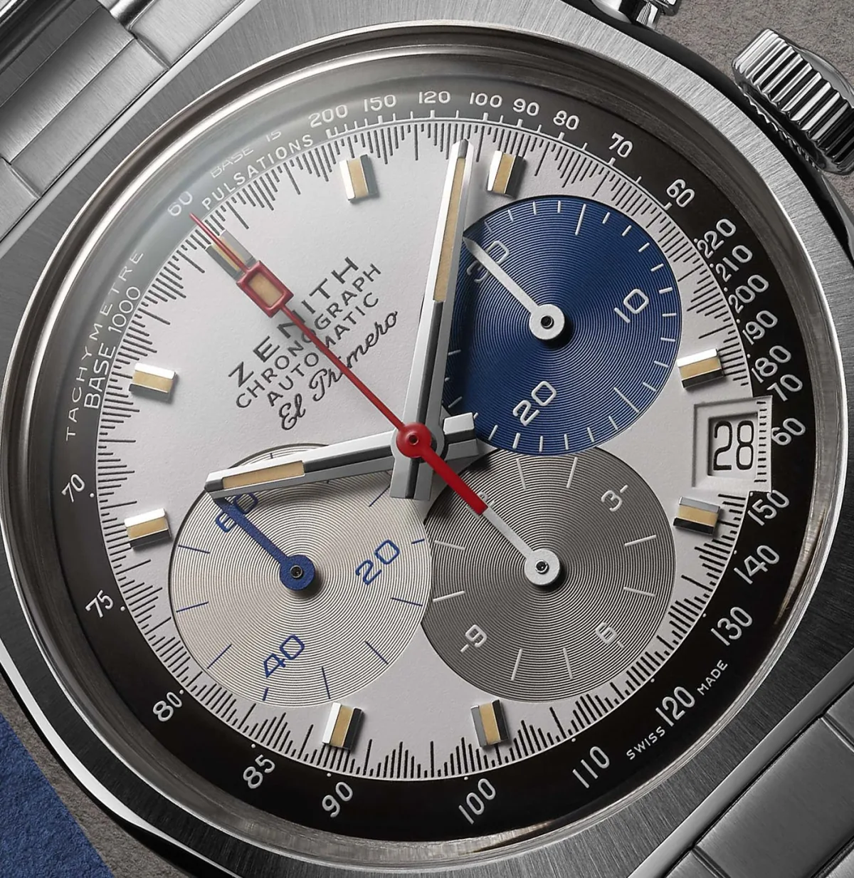 Close-up of Zenith El Primero Chronomaster Revival A3817 dial
