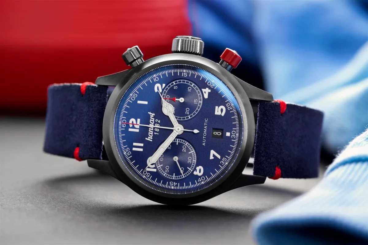 Hanhart #FliegerFriday Edition with vibrant blue dial and sub-dials