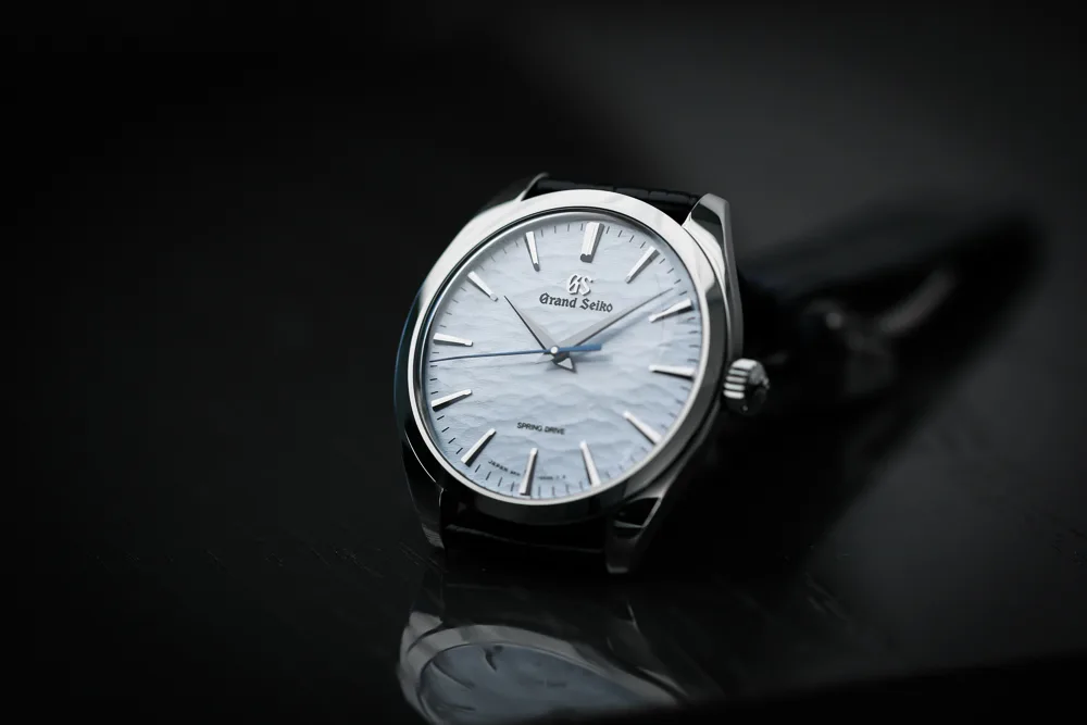 Close-up of the SBGY007 icy blue dial