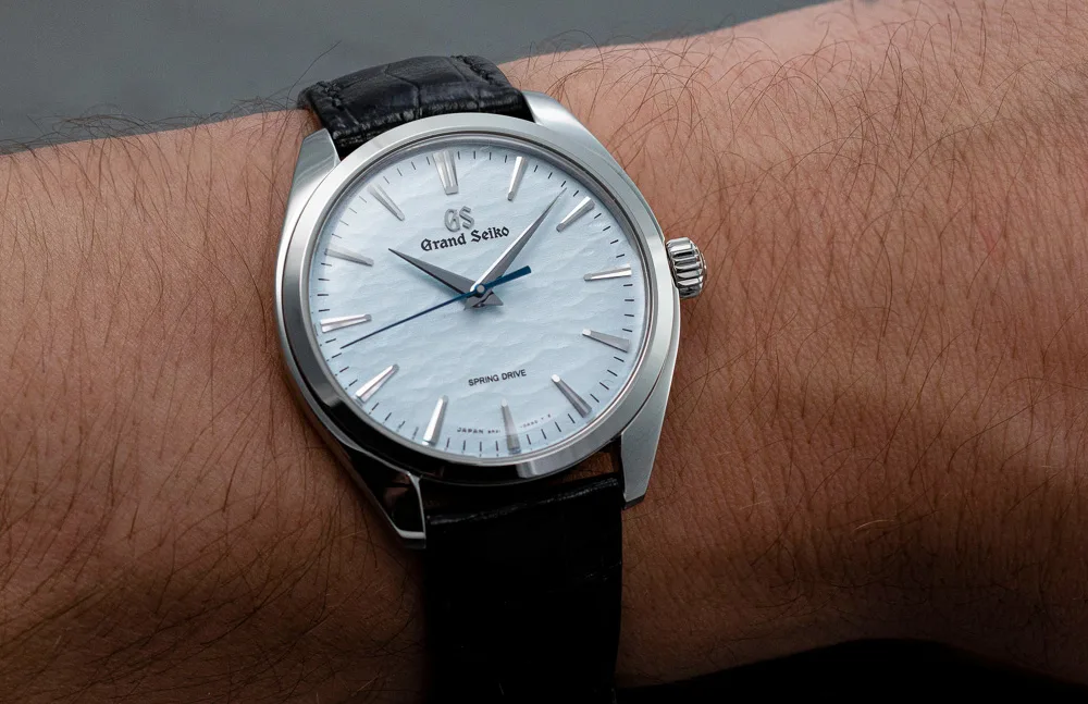 Detailed image of Grand Seiko SBGY007's textured dial