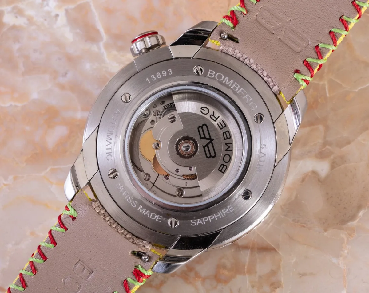 Bomberg BB-01 watch with hemp leaf engraving