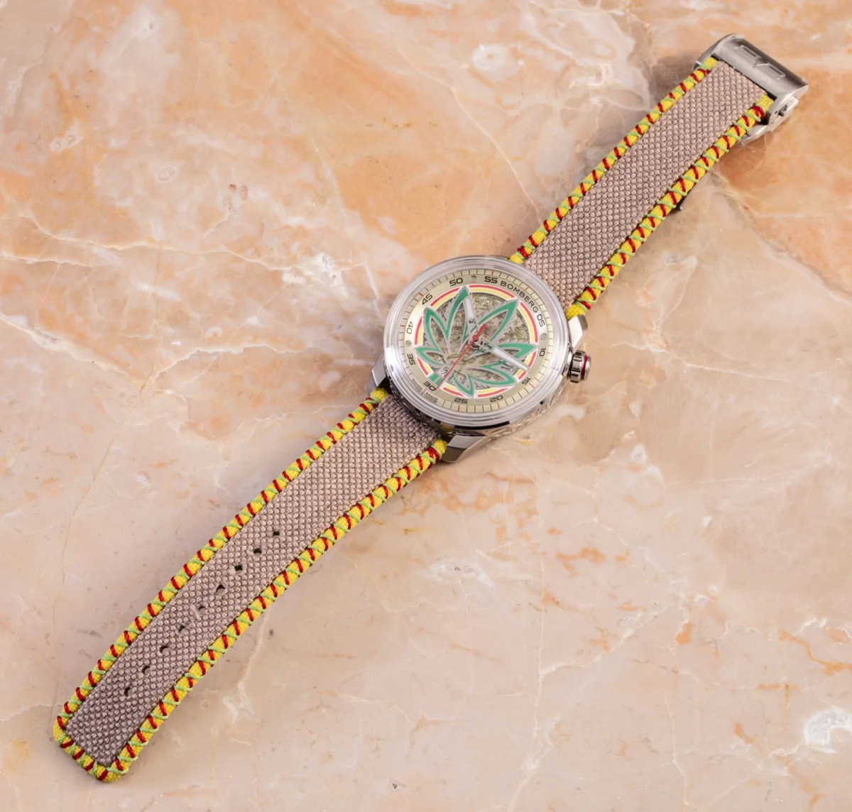Hemp fabric strap on Bomberg BB-01 watch