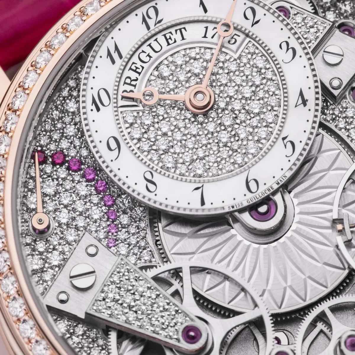 Detailed view of the Breguet Tradition 7035's snowflake diamond pattern