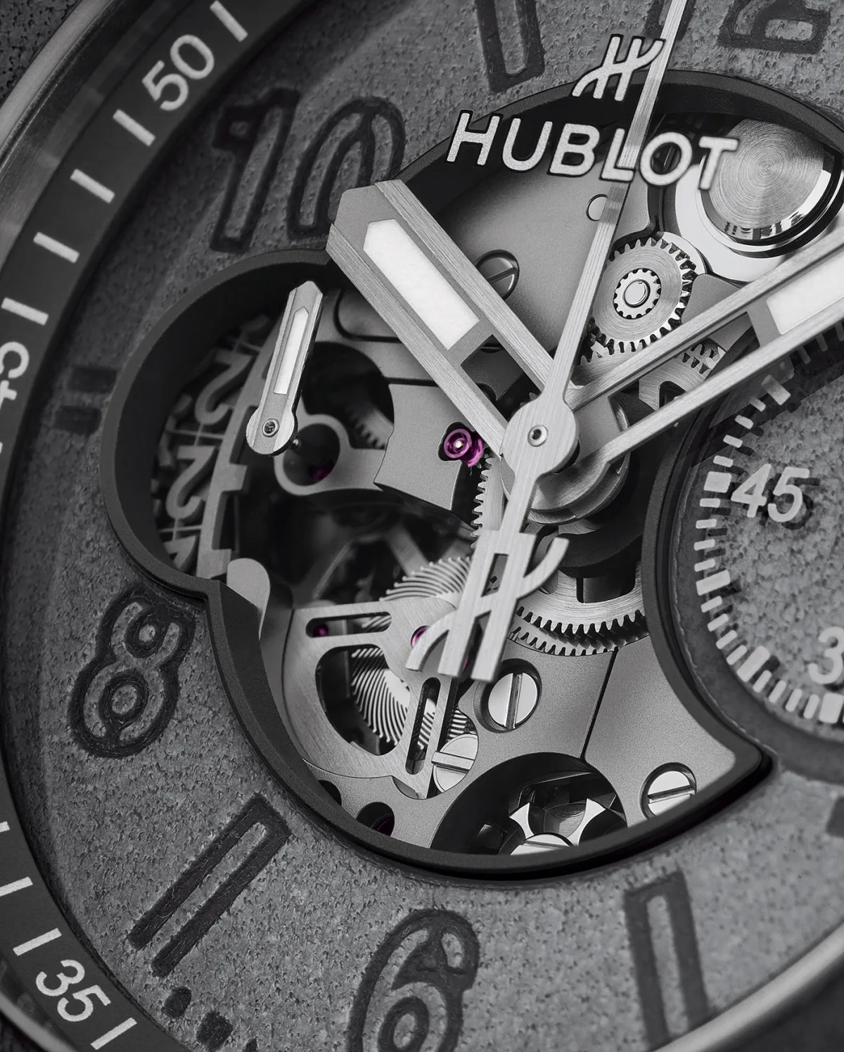 Dial detailing of Hublot Big Bang Unico Berluti Aluminio