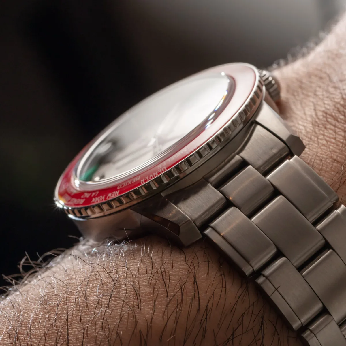 Zodiac Super Sea Wolf World Time watch with black and red bezels